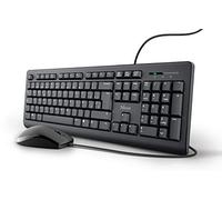 Pack tastiera e mouse con cavo - layout QWERTY spagnolo, cavo da 1,8 m, connessione USB, tastiera resistente ai versamenti, Windows, Mac, PC, laptop, nero