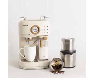 Pack THERA RETRO PRO Macchina Per Caffè Espresso Semiautomatic + MILL PRO Macina Caffè E Spezie Bianco Sporco