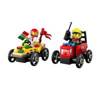 Lego city 60458 pack veicoli da corsa: pizzaiolo contro pompiere, macchine giocattolo con 2 minifigure, giochi per bambini 5+