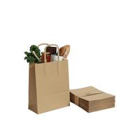 Pack8Neo - Sacchetti di carta marrone piccoli con manico piatto, 80 g/m², per alimenti, pranzo, regali, panetteria e vendita al dettaglio (borsa con manico piatto, (medi), 25,4 x 21,6 x 11,4 cm)