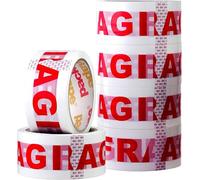 Packatape - 6 Rotoli Da 48 mm x 33 m Di Fragile Nastro Adesivo Per Imballaggi Per Pacchi E Scatoloni. Questo Pacco Da 6 Rotoli Di Nastro Adesivo Per Imballaggi Pesanti Fornisce Una Chiusura Forte, Resistente E Sicura Per I Vostri Pacchi. L'Affidabilità È Assicurata.