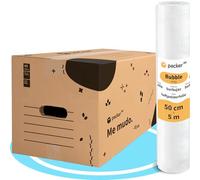 packer PRO Confezione da 20 scatole di cartone per traslochi e stoccaggio ultra resistenti con maniglie, 50 x 30 x 30 cm e rotolo di bolla imballaggio di 50 cm larghezza e 5 m