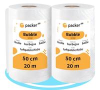 packer PRO x2 Rotolos pluriball per imballaggio in plastica, 50 cm larghezza x 20 m lunghezza. Carta a bolle ideale per traslochi, imballaggi e spedizioni