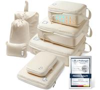 Packing Cubes Compression - 8 organizer per valigie, impermeabile, a forma di cubo da imballaggio, per valigie e zaini, crema al burro