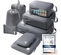 Packing Cubes Compression 8 pezzi organizer per valigie, impermeabili cubi da imballaggio borse da imballaggio a compressione, essenziali da viaggio per bagaglio a mano valigie e zaini, colore: grigio