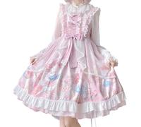 Packitcute Adolescenti Lolita Principessa Abito Da Partito Kawaii Coniglietto Stampa Fiocco Increspature Senza Maniche A-line Carino Abiti Cosplay Costume, Rosa, taglia unica