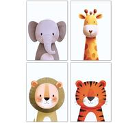 PACKLIST® Decorazione Camera Neonato - Poster per Bambini Animali Savana e Giungla: Leone, Elefante, Scimmia e Giraffa - Stampe A4 (21x30 cm) e 250 gr. Senza Cornice per Bambini e Bambine