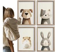 PACKLIST® Decorazione per Cameretta Neonato - Poster per Bambini con Animali Domestici e Amici Gatto, Cane, Criceto e Coniglio - Stampe d'Arte DIN A4 21x30cm 250 g/m² per Bambini e Bambine