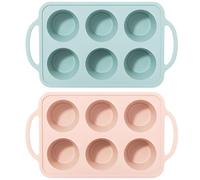 Packool 2 stampi in silicone per cupcake, 6 cavità, antiaderenti, resistenti al calore, rotondi, con manico, per muffin e cupcake