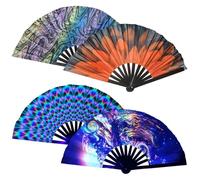 Packool 4 ventagli con applauso, fluorescenti, portatili, pieghevoli, con struttura in legno Oxford, per rave fan che si illuminano al buio, per carnevale, feste e spettacoli