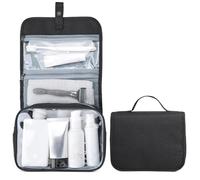 Packool Beauty case da appendere, doppio strato di separazione a secco a umido, design in PVC nero con finestra trasparente per uomo, borsa da viaggio con ganci e tasche multiple con cerniera