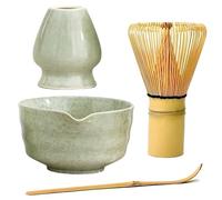 Packool Set da tè Matcha da 4 pezzi, include ciotola in ceramica, frusta Matcha, paletta e supporto per frusta, design carino per uso domestico e cerimonia del tè, capacità 490 ml.