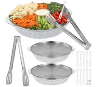 Packool Set di 108 vassoi da portata refrigerati per feste, 3 vassoi rotondi in plastica trasparente con manici, 3 vassoi in acciaio inossidabile, 2 pinze per alimenti, 100 forchette da frutta usa e