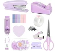 Packool Set di accessori da scrivania viola per ufficio, include cucitrice, dispenser per nastro, forbici, graffette, perforatore, appunti, piccolo organizer, decorazione per l'organizzazione della