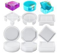 Packool Stampi in resina epossidica in silicone, amanti dell'artigianato in resina, set da 15 pezzi, forma ottagonale quadrata rotonda