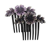 PACKOVE 2pezzi Pettine per Capelli con Strass Luminosi Accessori per Capelli Raccolti in Plastica Sottile Design Antiscivolo con Sette Denti Colori Sfumati Viola e Grigie per Acconciature