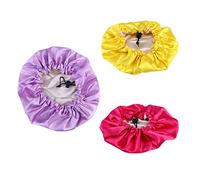 PACKOVE 3pezzi Cuffia da Nottn Raso per Ragazzo Ragazza Elastiche e Regolabili per Protegger Capelli Durante Sonno Bagnetto Pasti Adatta per Capelli da Anni in Giallo e Rosa