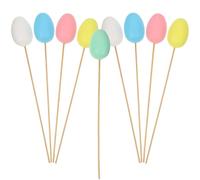 PACKOVE 9 Pezzi Uova di Pasqua Decorative con Bastoncini in Plastica e Legno, Uova Realistiche Dipinte con Motivi Ricchi per Decorazioni Pasquali a Casa e Feste per Colore Colore Casuale