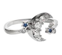 PACKOVE Anello Regolabile Gatto, Luna e Stelle in Lega Argento, Design Unico alla Moda, Lavorazione Fine, come Regalo per San Valentino o Ritorno a Scuola