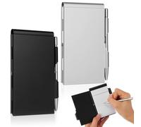 PACKOVE Blocchetto Note Tascabile in Metallo Ricaricabile con Penna, Quaderno Tascabile Piccolo con Carta Spessa e Copertina Robusta, Set 2 Pezzi Nero e Argento per Appunti Scuola