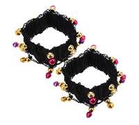 PACKOVE Braccialetti da Belly Dance in Poliestere Nero con Campanelli, Lavabili e Brillanti, Design Etnico Tradizionale per Costume Party del Ventre, 1 Paio