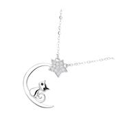 PACKOVE Collana Ciondolo Carino Forma Di Mezzaluna e Stella Girocollo in Argento Sterling Gattino Seduto Sulla Mezzaluna Brillanti Sulla Stella Accessorio Per Clavicola