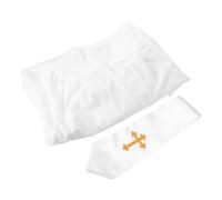 PACKOVE Costume da Prete Tradizionale per Uomo Comodo e Colori Vivaci Resistenti Stola e Fascia in Poliestere Bianco per Eventi Cosplay e Giochi di Ruolo