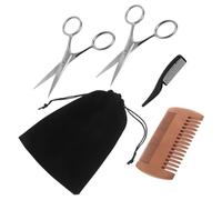 PACKOVE Cura Della Barba Uomo Forbici Appuntite e Pettine in Legno Doppio Strumento Per Modellare La Barba Kit Per Rifinire Baffi e Linee Pettine Tascabile in Plastica Completo Per Uso Da