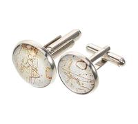 PACKOVE Gemelli Rotondi Vintage Mappa, Metallo, Stile Francese, Accessorio per Camicia da Uomo, per Matrimonio e Business, Set da 3