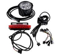 PACKOVE Kit Fanale Posteriore e Anteriore per Bici Elettrica con LED ad Alta Luminosità, Interruttore Clacson e Indicatori di Direzione, Cablaggio Luci Multifunzione per Scooter