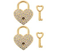 PACKOVE Lucchetto Dell'amore a Forma di Cuore in Lega Dorata con Strass e Chiavi, Set da 2 Piccoli Lucchetti Decorativi per Bagagli, Armadietti e Portagioie, per Coppie e Luoghi