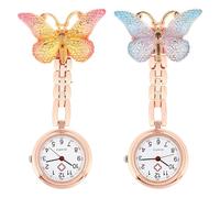 PACKOVE Orologio da Tasca per Infermiere Donna Clip, Design Farfalla Decorativo, Materiali Sicuri e Pratico per Uso Medico e Guardia Ospedaliera, Set da 2 Pezzi per Studenti