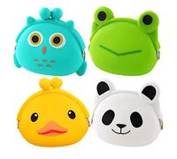 PACKOVE Portamonete in Silicone per 4 Pezzi Set Borsa Cartoon Porta Monete e Custodia Auricolari Pratica e Resistente per Uso Quotidiano e Regalo Educativo Stile Casuale