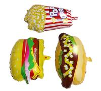 PACKOVE Set 3 Palloncini Design Realistico a Forma di Popcorn, Hot Dog e Hamburger in Pellicola di Alluminio Decorazione Versatile e Gonfiaggio Rapido per Feste per Carnevale e Picnic