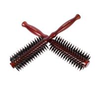 PACKOVE Spazzole Rotonde con Setole di Pelo Naturale Set da 2 per Chioma e Manico in Legno Marrone, per Styling e Riduzione del Crespo, Formato Piccolo e Medio