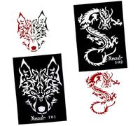 PACKOVE Stencil per Tatuaggi 4 Pezzi in Pvc Nero Design Drago, Lupo e Tigre, Taglio Preciso e Facile da Applicare per Pittura su Braccio e Mano
