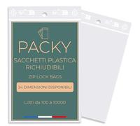 PACKY - Bustine Trasparenti Richiudibili - Scelta Di Dimensioni - Sacchetti Plastica Richiudibili - Sacchetti Per Alimenti Trasparenti - Sacchetti Con Zip - 8x12 cm Lotto di 1000