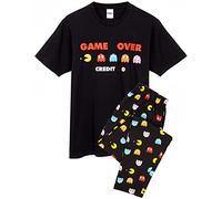 Pacman Pigiama Uomo - Game Over Fantasmi Maglietta e Pantaloni Lunghi Nero | Vanilla Underground, Maglia con Slogan, Stampa Personaggi All-Over, Natale, Regali per Lui, Idea Regalo Compleanno