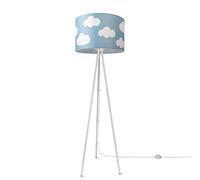 Paco Home Lampada Da Terra Bambini Lettura Cameretta Paralume Tessuto Rotondo Stelle Luna Bebè E27, Colore:Design 8 (Ø45,5 cm), Tipo di lampada___Colore:Lampada da terra a treppiede - Bianca