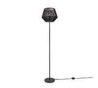 Paco Home Lampada da terra E27, moderna, soggiorno, camera da letto, boho, rattan, Base della lampada: Nero a una gamba, Paralume: Nero (Ø33 cm)