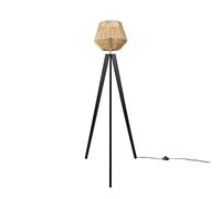 Paco Home Lampada Terra Moderna Soggiorno Camera Letto Effetto Rattan Cesto Boho E27, Base della lampada: Lampada da terra Nero, Paralume: Beige (Ø33 cm)