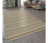 Paco Home Moderno tappeto dal tessuto piatto con design orientale rustico a righe dal motivo intessuto in beige, Dimensione:160x220 cm