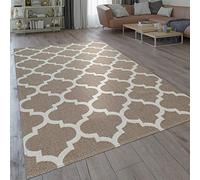 Paco Home Moderno tappeto dal tessuto piatto con motivo intessuto e design marocchino orientale in beige, Dimensione:80x150 cm