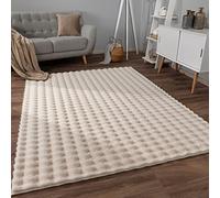 Paco Home Moderno tappeto soffice e morbido da soggiorno Bubble con pelliccia a pelo alto Disegno geometrico effetto alto-basso, Dimensione:200x280 cm, Colore:Crema 3