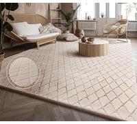 Paco Home Moderno tappeto soffice e morbido da soggiorno Bubble con pelliccia a pelo alto Disegno geometrico effetto alto-basso, Dimensione:160x220 cm, Colore:Crema 2