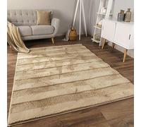 Paco Home Moderno tappeto soffice e morbido da soggiorno Bubble con pelliccia a pelo alto Disegno geometrico effetto alto-basso, Dimensione:160x220 cm, Colore:Beige 4