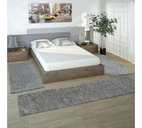 Paco Home Parure Scendiletto Set Di Runner 3 Pezzi Tappeto Shaggy Tappeto Runner Griogio, Dimensione:2 pezzi 70x140 1 pezzo 70x250