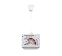 Paco Home Plafone Sospensione Cameretta Paralume Tessuto Arcobaleno Stella Leone Dinosauro Luna E27 Con Cavo In Tessuto, Tipo di lampada:Luce a sospensione - Tipo 6, Colore:Beige