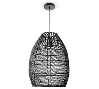 Paco Home Sospensione Soggiorno Boho Lampade A Cesto Rattan Sala Da Pranzo Lampada Carta E27, Tipo di lampada:Luce a sospensione - Tipo 2, Colore:Nero (Ø30cm)