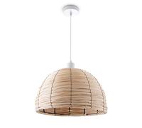 Paco Home Sospensione Tavolo Sala Da Pranzo Vimini 1,5m Cavo In Tessuto E27 Rustica Boho Sospensione, Colore:Natura (Ø36 cm), Tipo di lampada___Colore:Luce a sospensione - Bianca